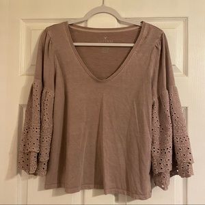 American Eagle Tee with Crochet Lace Trim